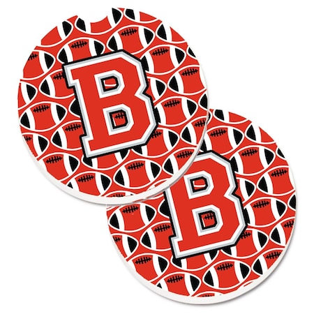 Carolines Treasures Letter B Football Scarlet and Grey Set of 2 Cup Holder Car Coaster CJ1067-BCARC